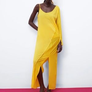 Zara Asymmetrical Maxi Dress Canary Yellow NWT
